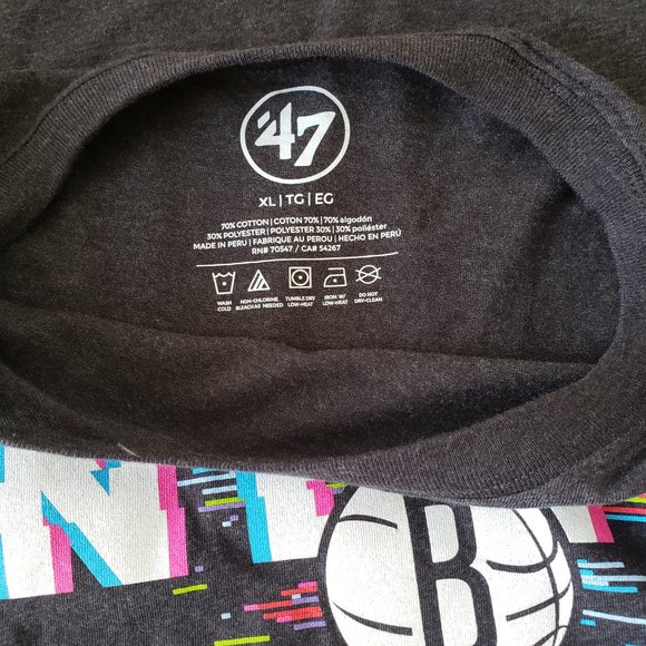 '47 Brooklyn Nets T-Shirt Tee Men's XL + XXL Nets Level NBA Basketball Black NWT - Picture 5 of 13